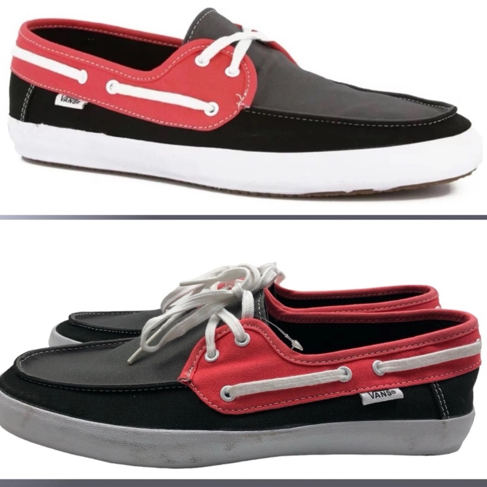 Men’s Vans Off The Wall Black, Gray & Red Surf Siders Sneakers . NWT! Sz 7.5